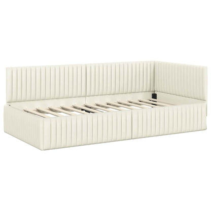 Hoekbedframe met Matras met hoofdeinde 2 pcs Crème Fluweel