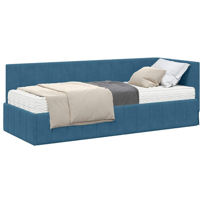 Hoekbedframe met Matras met hoofdeinde 2 pcs Blauw Fluweel
