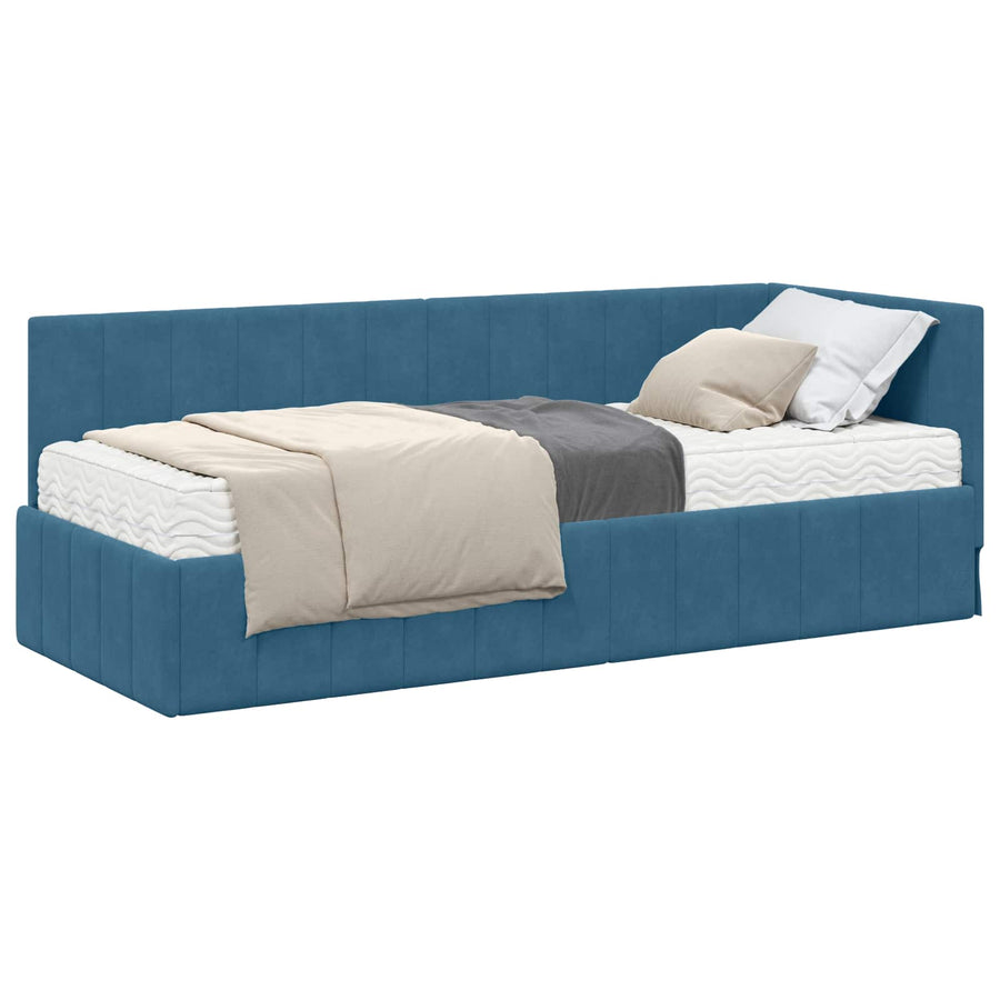 Hoekbedframe met Matras met hoofdeinde 2 pcs Blauw Fluweel