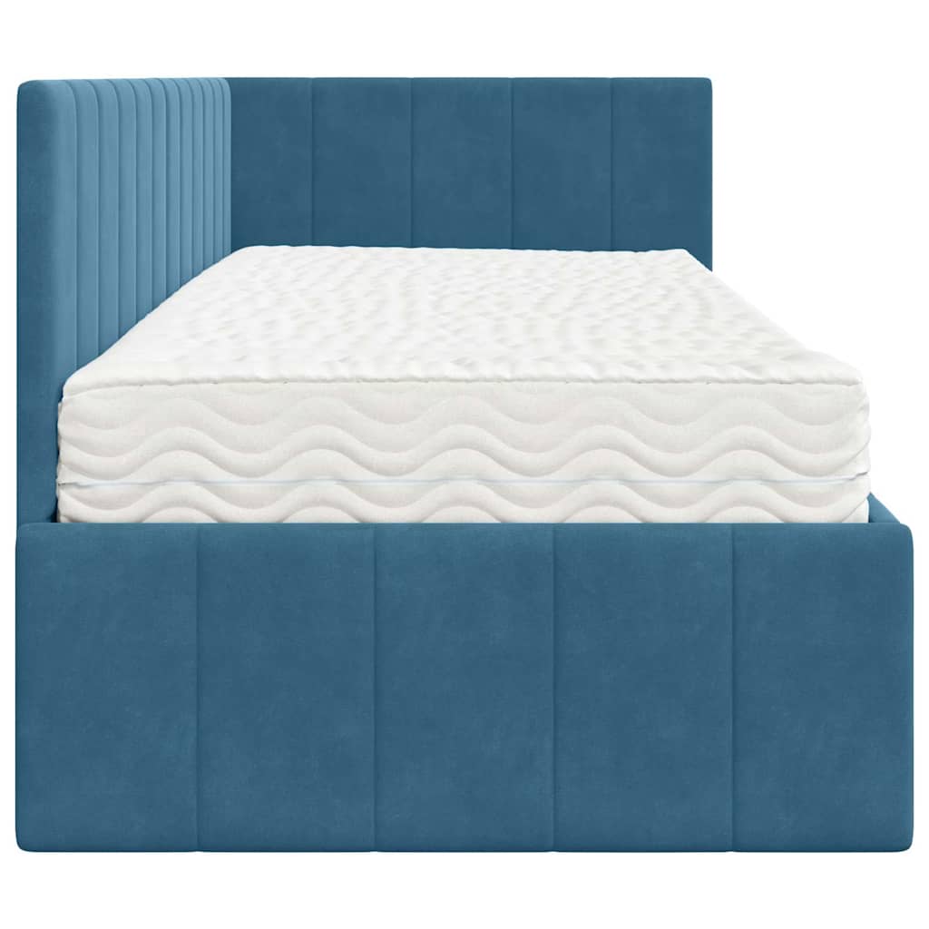 Hoekbedframe met Matras met hoofdeinde 2 pcs Blauw Fluweel