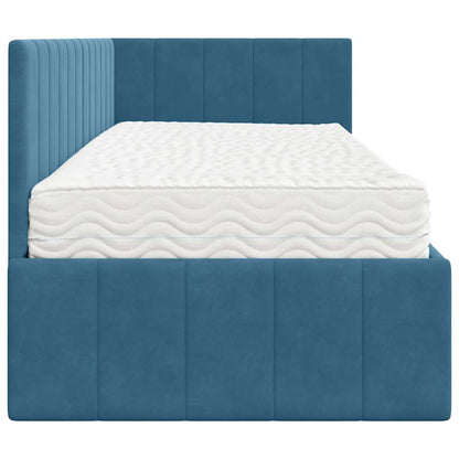 Hoekbedframe met Matras met hoofdeinde 2 pcs Blauw Fluweel