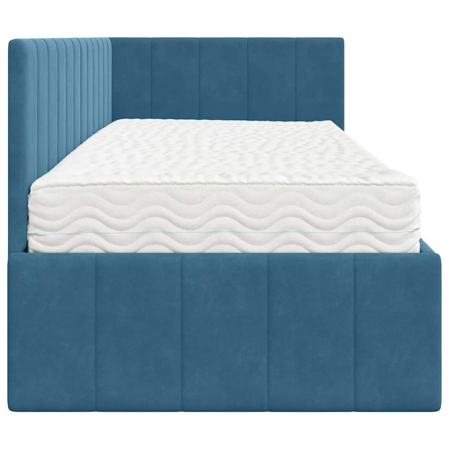 Hoekbedframe met Matras met hoofdeinde 2 pcs Blauw Fluweel