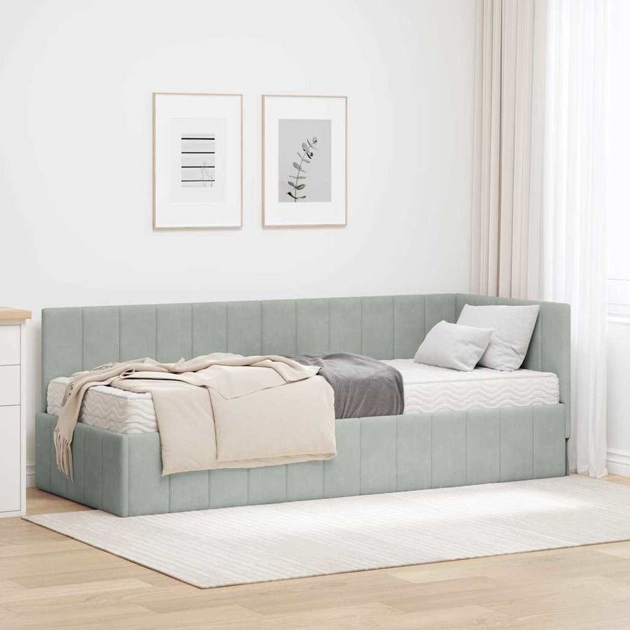 Hoekbedframe met Matras met hoofdeinde 2 pcs Lichtgrijs Fluweel