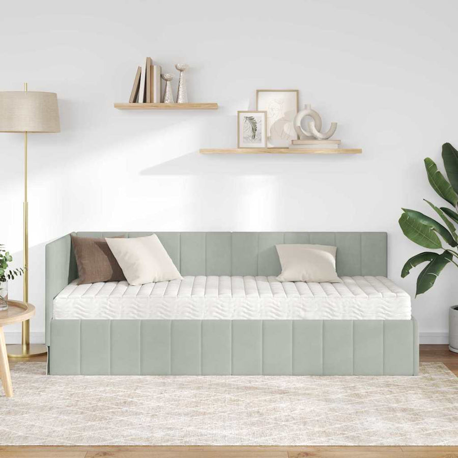 Hoekbedframe met Matras met hoofdeinde 2 pcs Lichtgrijs Fluweel