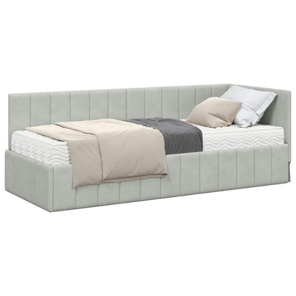 Hoekbedframe met Matras met hoofdeinde 2 pcs Lichtgrijs Fluweel