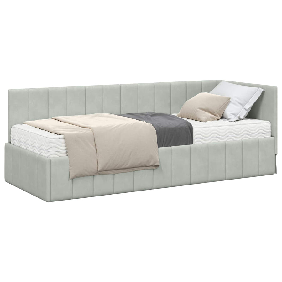 Hoekbedframe met Matras met hoofdeinde 2 pcs Lichtgrijs Fluweel
