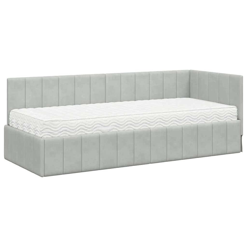 Hoekbedframe met Matras met hoofdeinde 2 pcs Lichtgrijs Fluweel