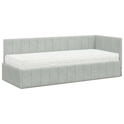 Hoekbedframe met Matras met hoofdeinde 2 pcs Lichtgrijs Fluweel