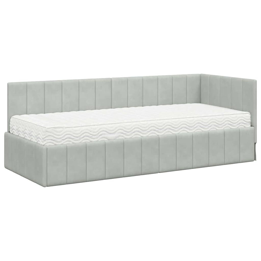 Hoekbedframe met Matras met hoofdeinde 2 pcs Lichtgrijs Fluweel