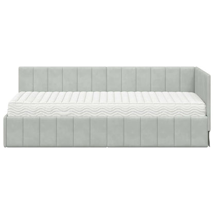 Hoekbedframe met Matras met hoofdeinde 2 pcs Lichtgrijs Fluweel