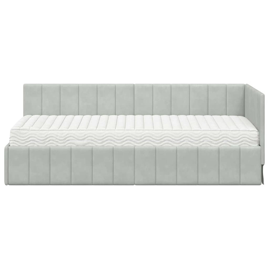 Hoekbedframe met Matras met hoofdeinde 2 pcs Lichtgrijs Fluweel