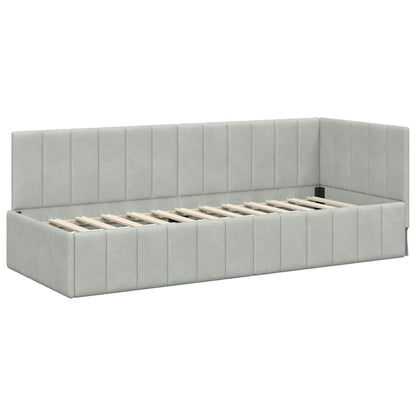 Hoekbedframe met Matras met hoofdeinde 2 pcs Lichtgrijs Fluweel