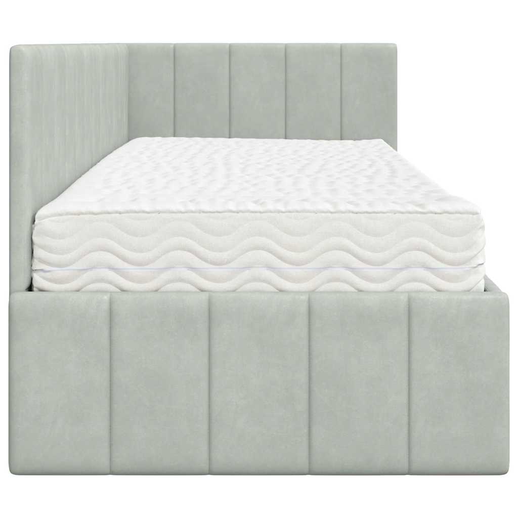 Hoekbedframe met Matras met hoofdeinde 2 pcs Lichtgrijs Fluweel