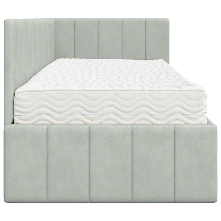 Hoekbedframe met Matras met hoofdeinde 2 pcs Lichtgrijs Fluweel