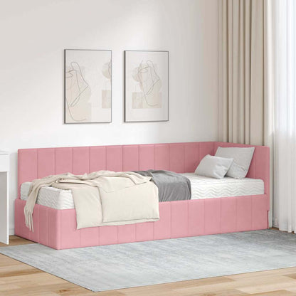 Hoekbedframe met Matras met matras 2 pcs Grijs Fluweel