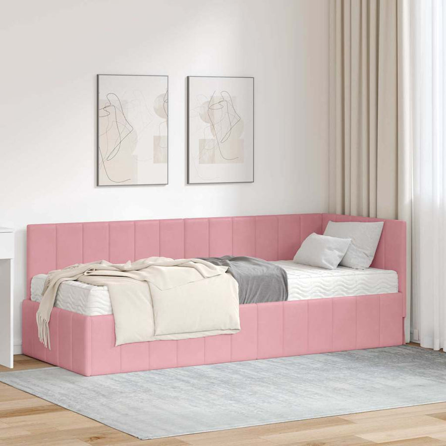 Hoekbedframe met Matras met matras 2 pcs Grijs Fluweel