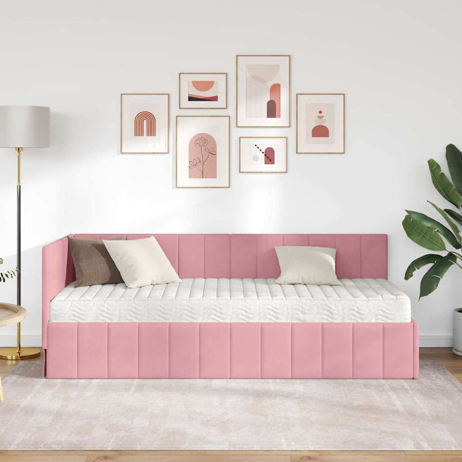 Hoekbedframe met Matras met matras 2 pcs Grijs Fluweel