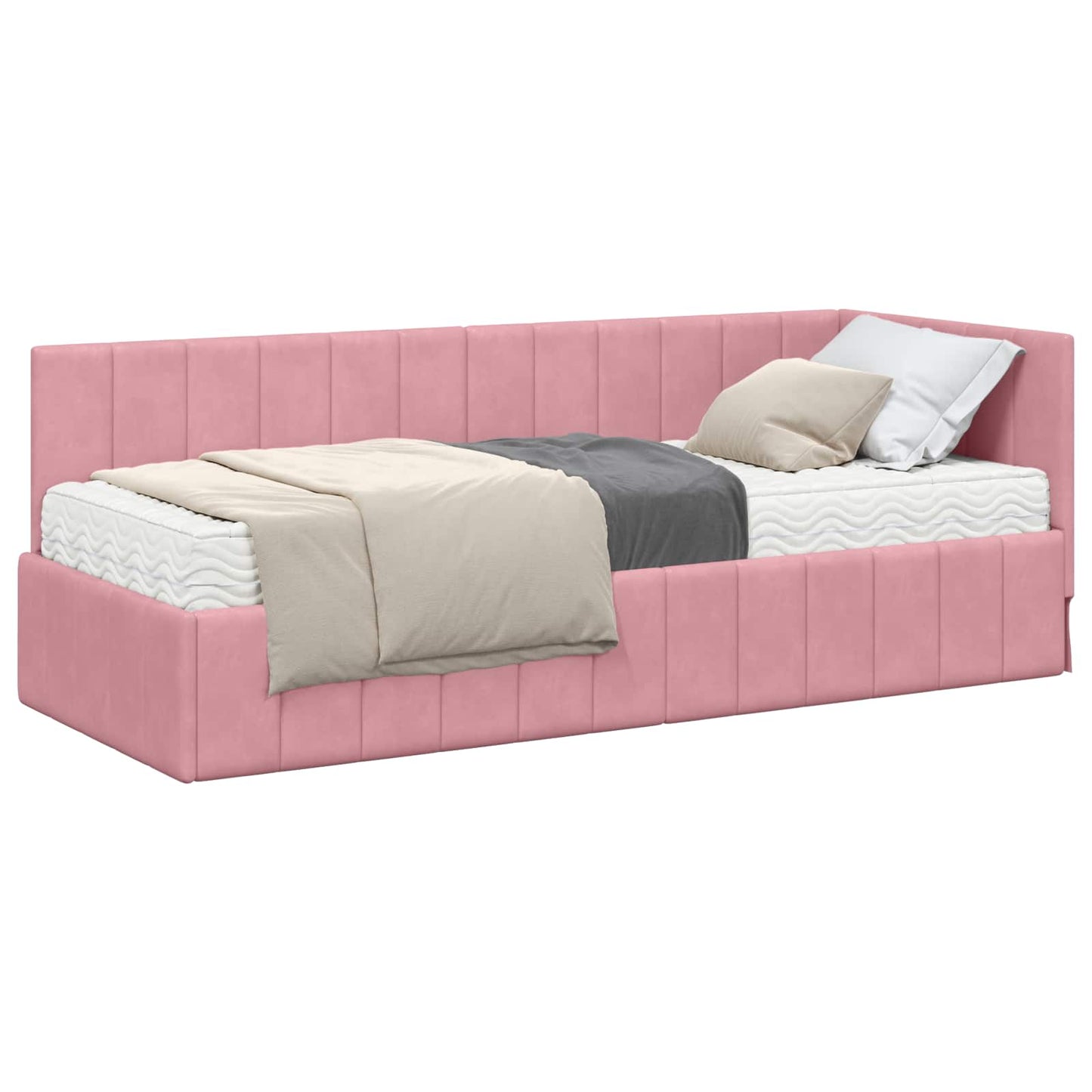 Hoekbedframe met Matras met matras 2 pcs Grijs Fluweel