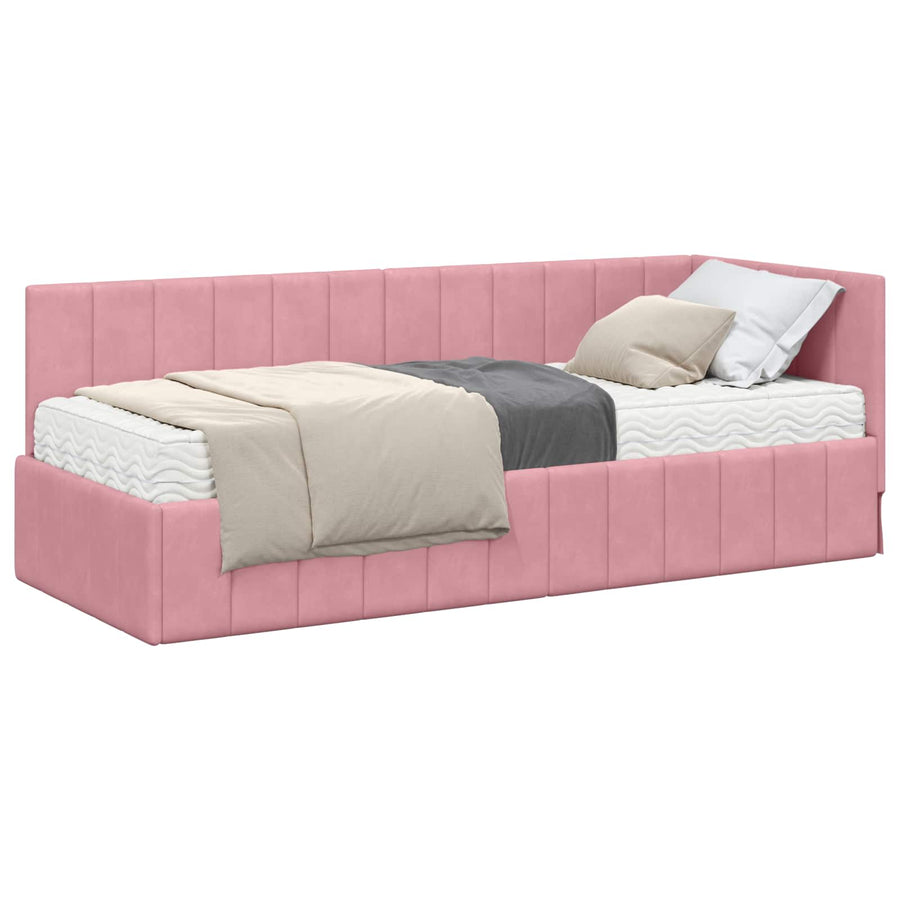 Hoekbedframe met Matras met matras 2 pcs Grijs Fluweel