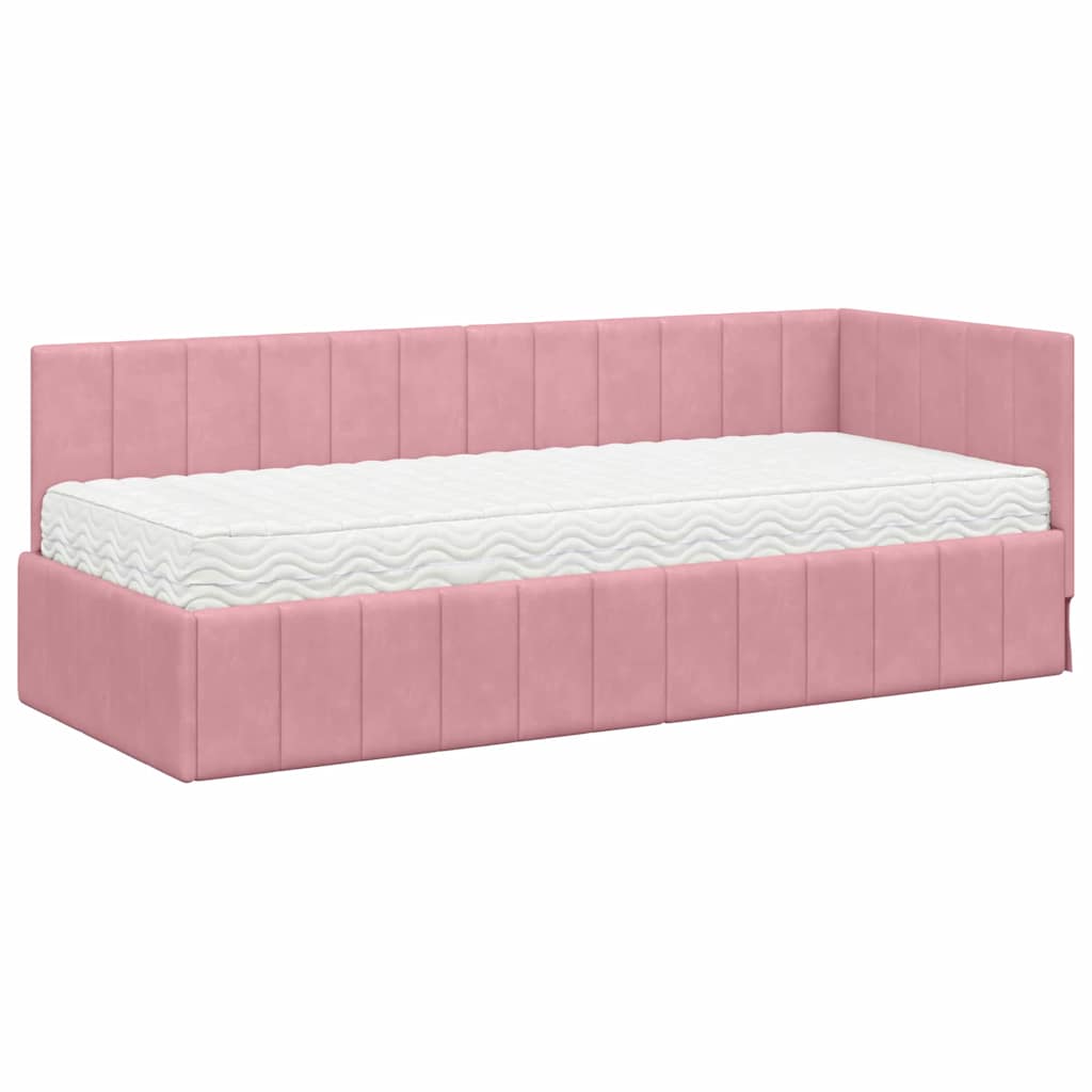 Hoekbedframe met Matras met matras 2 pcs Grijs Fluweel