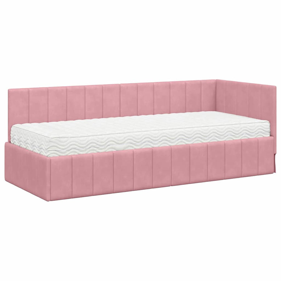 Hoekbedframe met Matras met matras 2 pcs Grijs Fluweel
