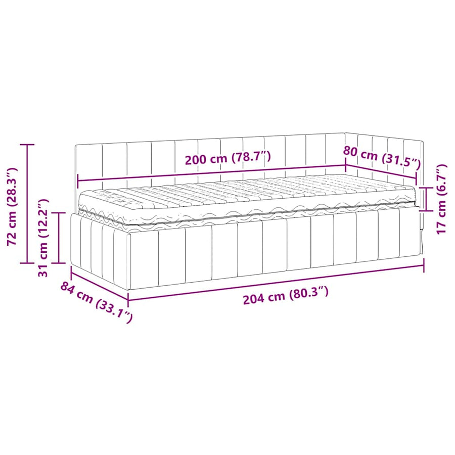 Hoekbedframe met Matras met matras 2 pcs Grijs Fluweel