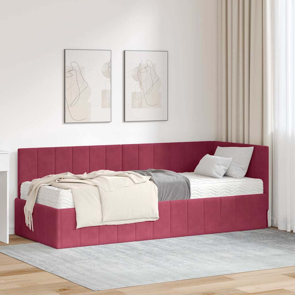 Hoekbedframe met Matras met hoofdeinde 2 pcs Groen Fluweel