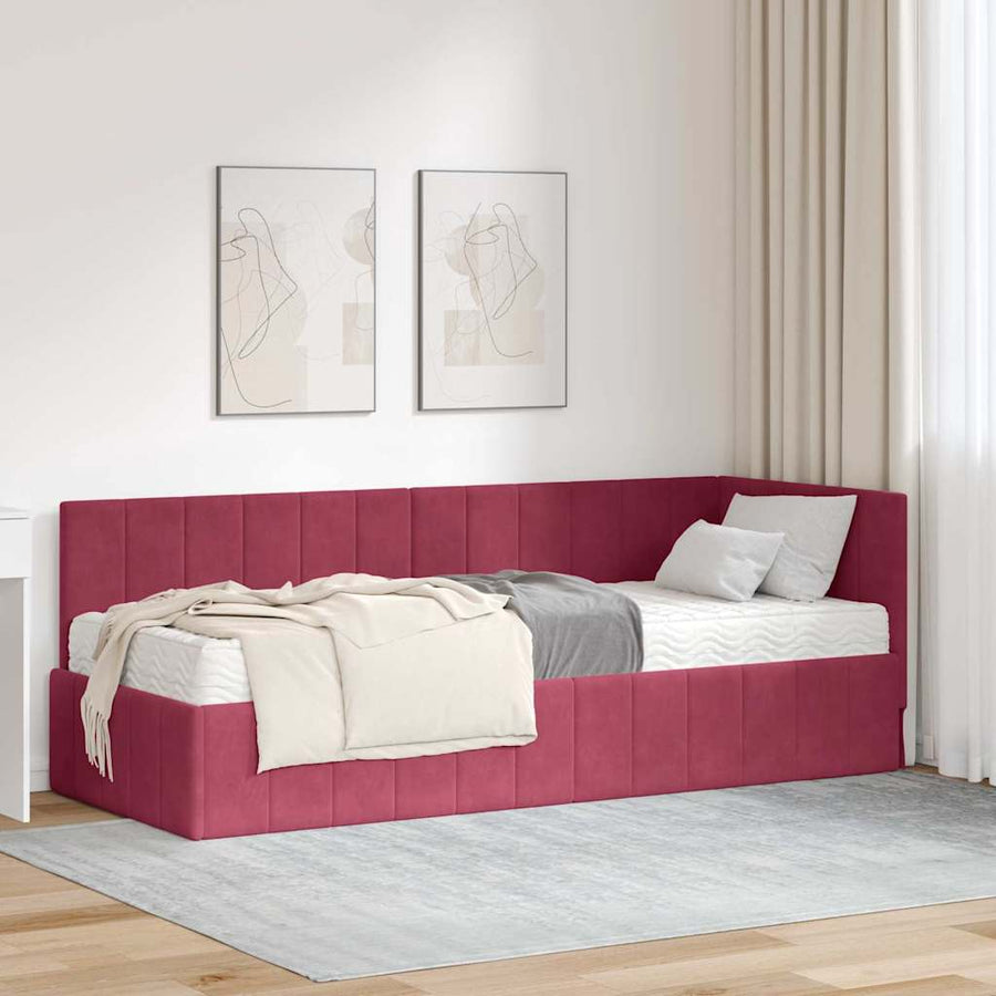 Hoekbedframe met Matras met hoofdeinde 2 pcs Groen Fluweel