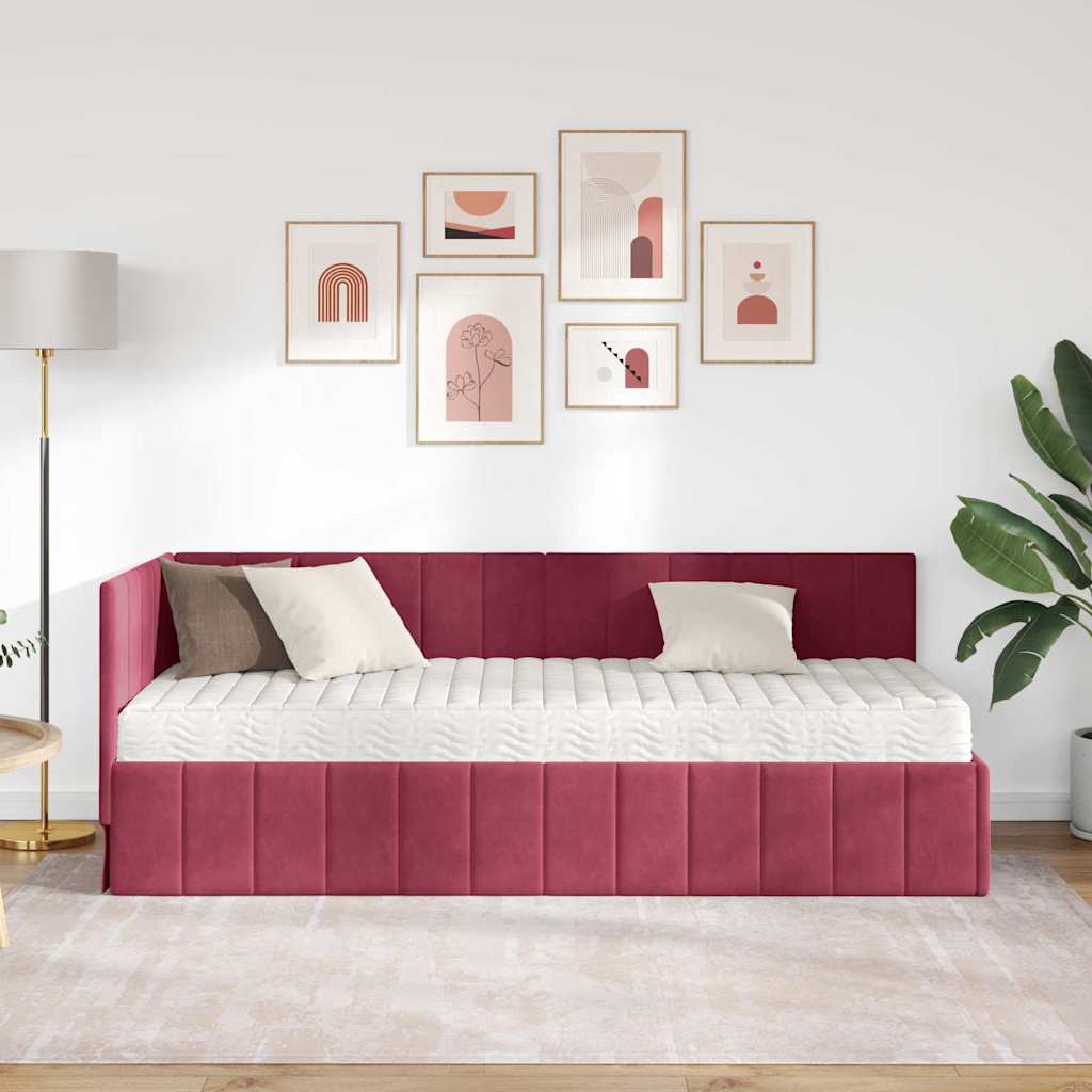Hoekbedframe met Matras met hoofdeinde 2 pcs Groen Fluweel