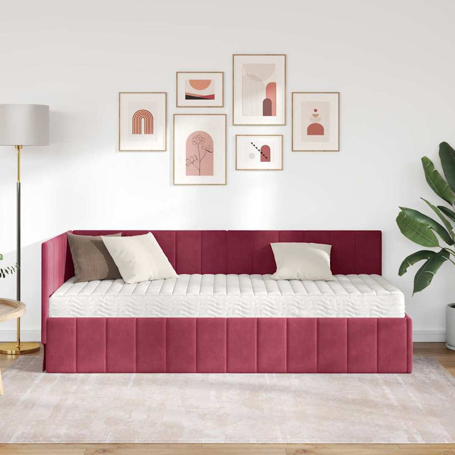 Hoekbedframe met Matras met hoofdeinde 2 pcs Groen Fluweel