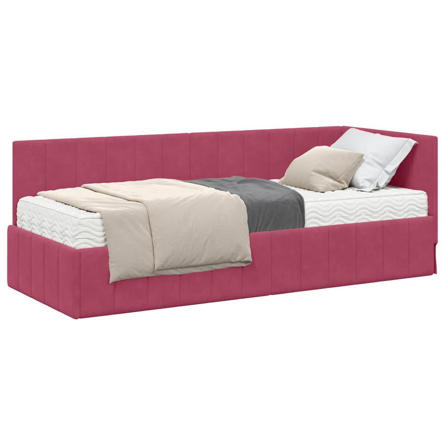Hoekbedframe met Matras met hoofdeinde 2 pcs Groen Fluweel