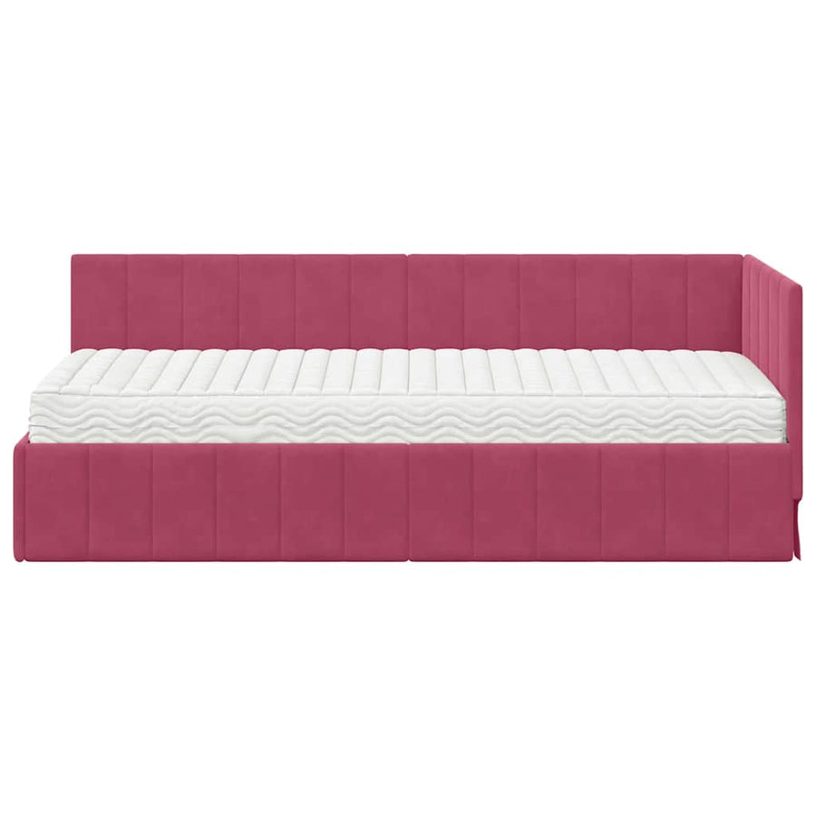 Hoekbedframe met Matras met hoofdeinde 2 pcs Groen Fluweel