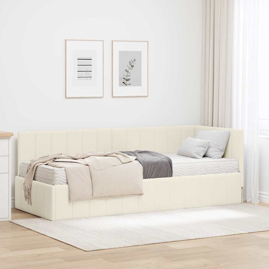 Hoekbedframe met Matras met hoofdeinde 2 pcs Crème Fluweel