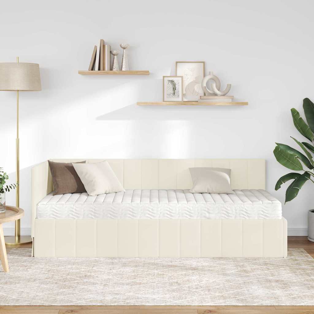 Hoekbedframe met Matras met hoofdeinde 2 pcs Crème Fluweel