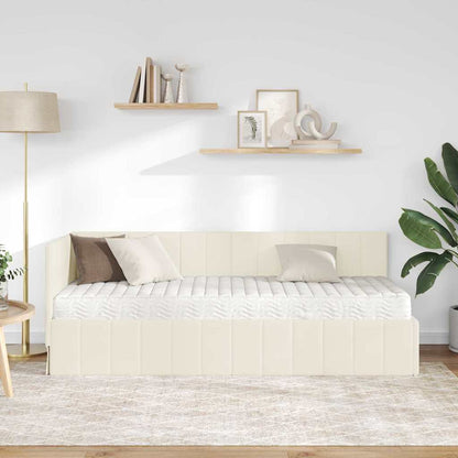 Hoekbedframe met Matras met hoofdeinde 2 pcs Crème Fluweel