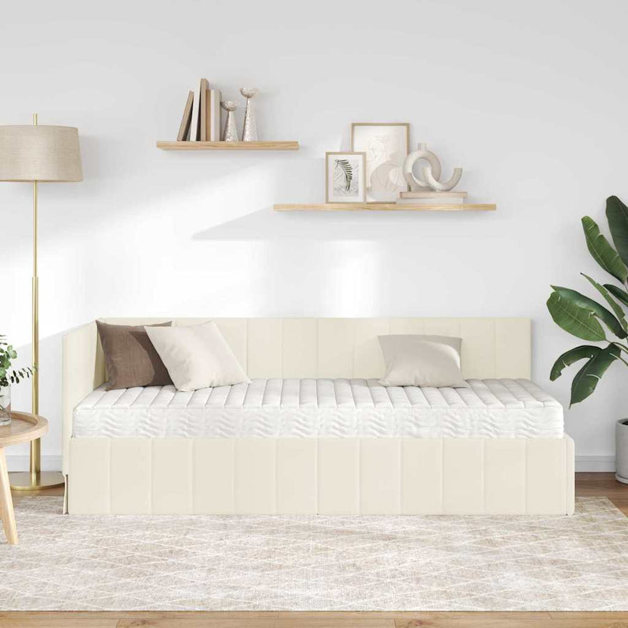 Hoekbedframe met Matras met hoofdeinde 2 pcs Crème Fluweel