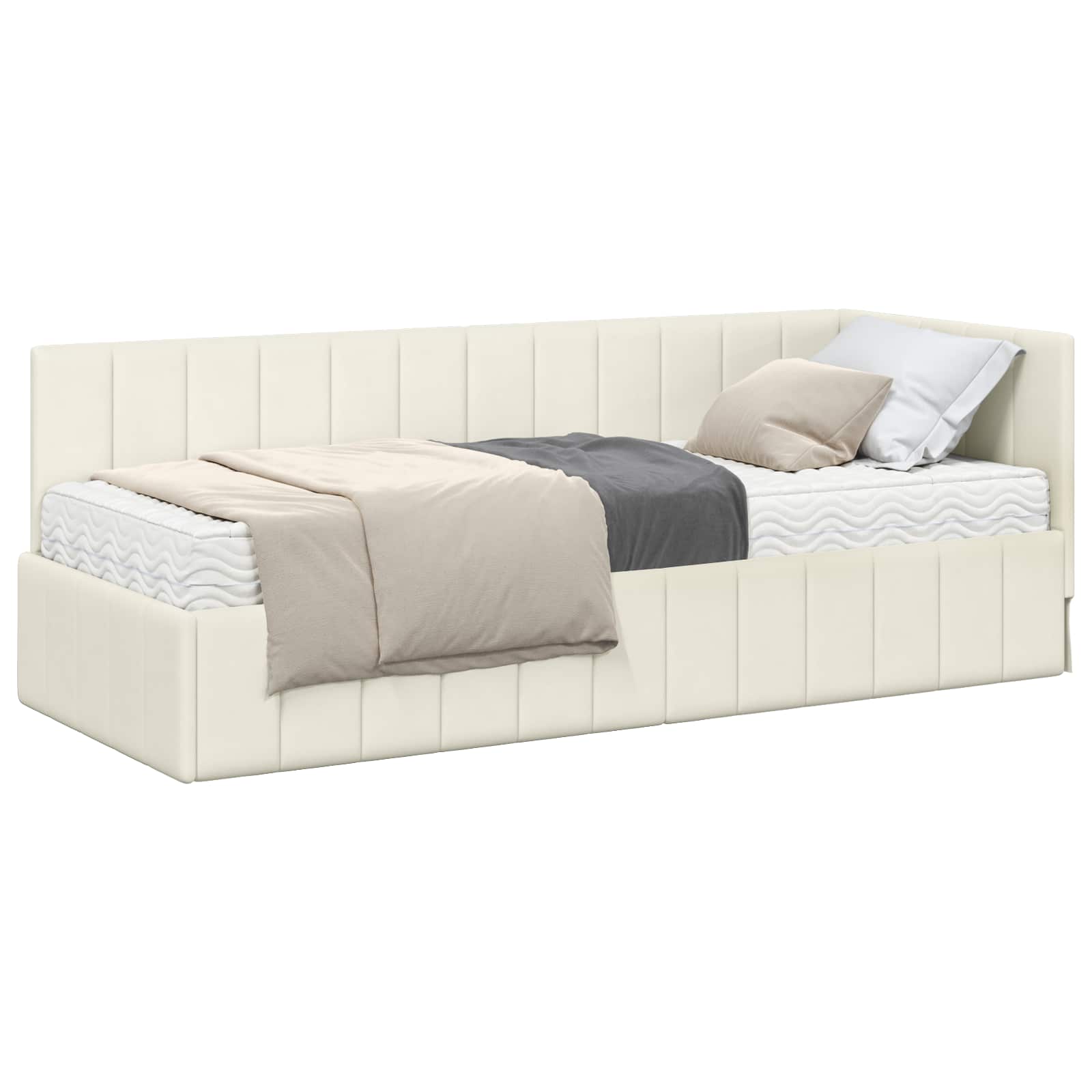 Hoekbedframe met Matras met hoofdeinde 2 pcs Crème Fluweel