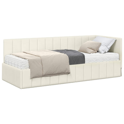 Hoekbedframe met Matras met hoofdeinde 2 pcs Crème Fluweel