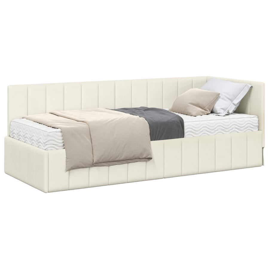Hoekbedframe met Matras met hoofdeinde 2 pcs Crème Fluweel