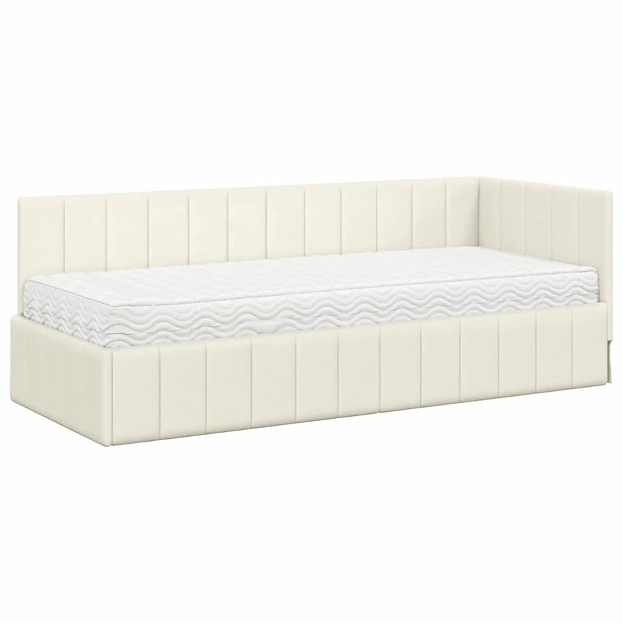 Hoekbedframe met Matras met hoofdeinde 2 pcs Crème Fluweel