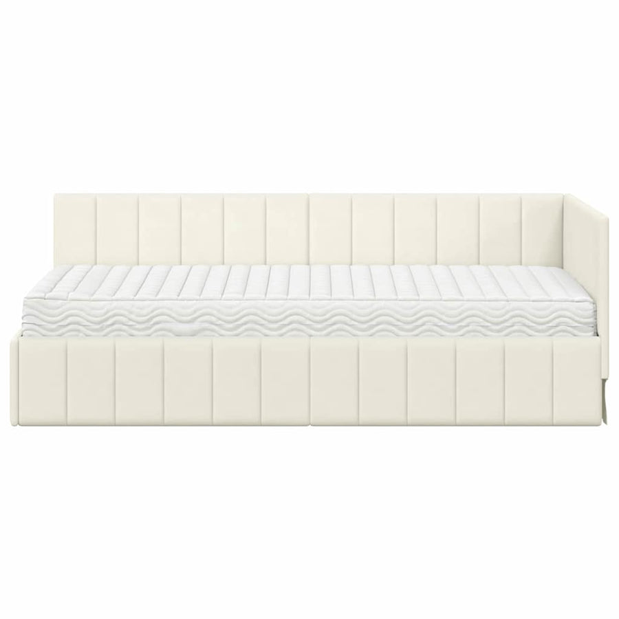 Hoekbedframe met Matras met hoofdeinde 2 pcs Crème Fluweel