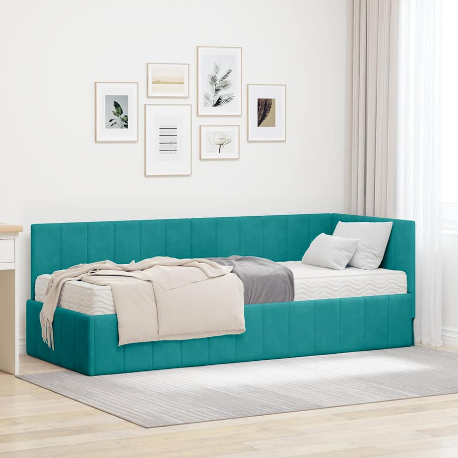 Hoekbedframe met Matras met hoofdeinde 2 pcs Turquoise Fluweel