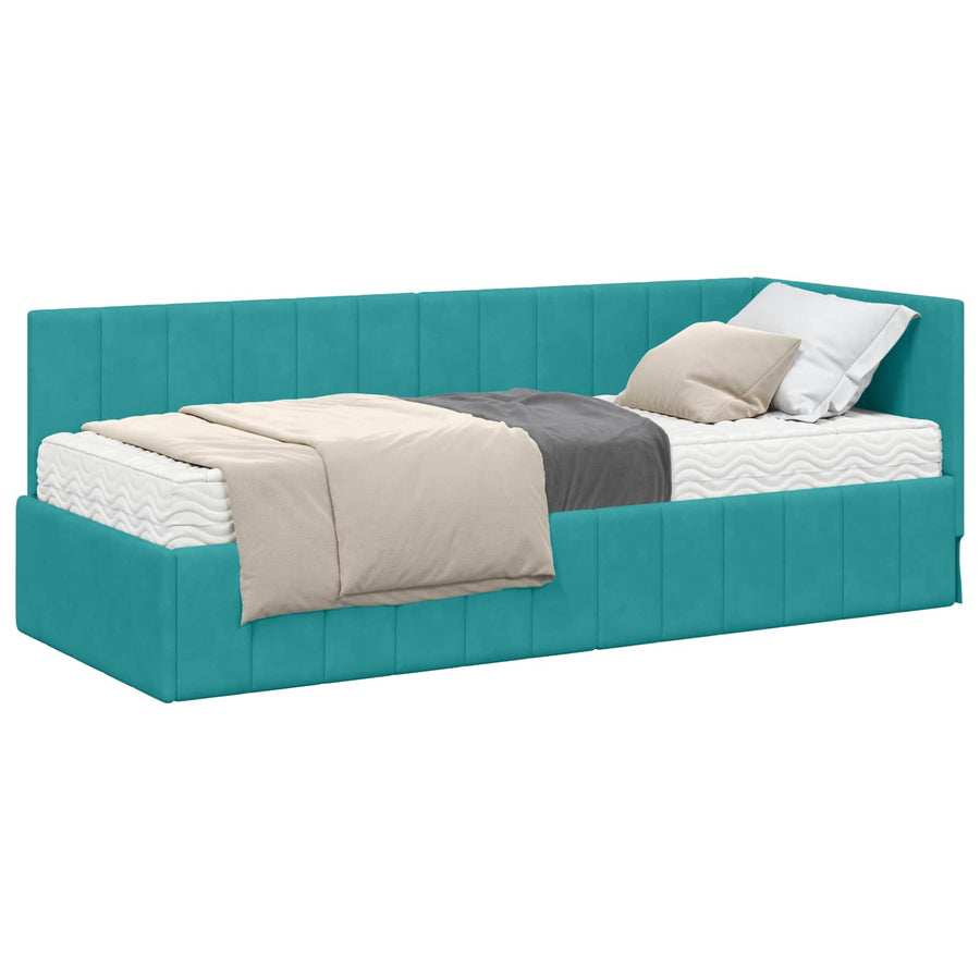 Hoekbedframe met Matras met hoofdeinde 2 pcs Turquoise Fluweel
