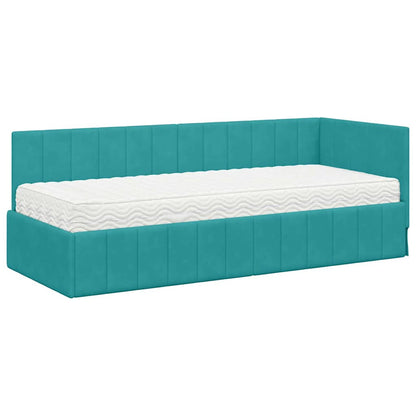 Hoekbedframe met Matras met hoofdeinde 2 pcs Turquoise Fluweel