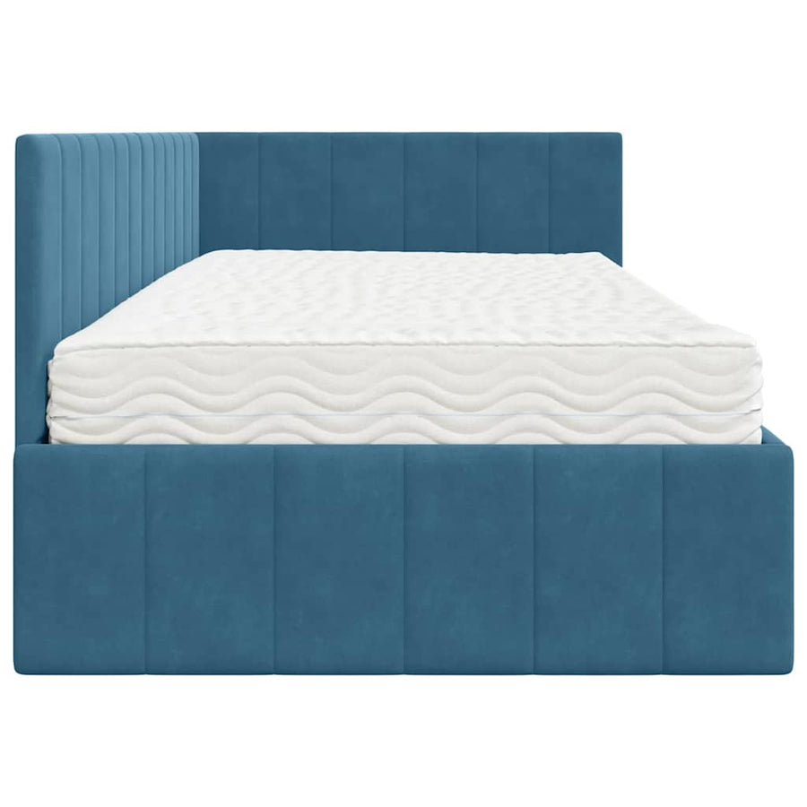 Hoekbedframe met Matras met hoofdeinde 2 pcs Blauw Fluweel