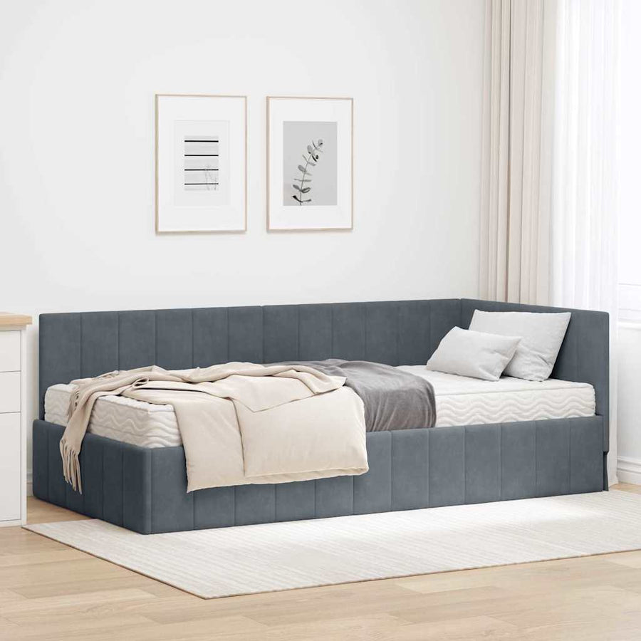 Hoekbedframe met Matras met hoofdeinde 2 pcs Grijs Fluweel