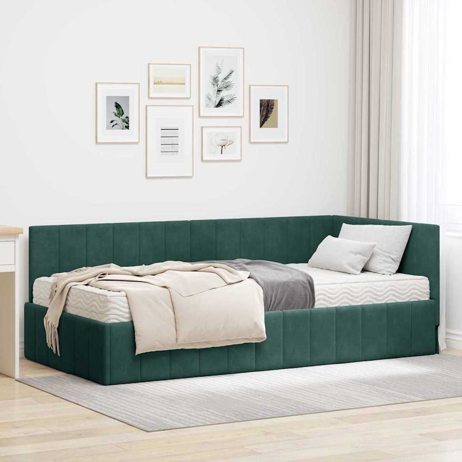 Hoekbedframe met Matras met hoofdeinde 2 pcs Groen Fluweel