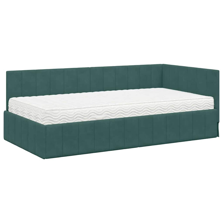 Hoekbedframe met Matras met hoofdeinde 2 pcs Groen Fluweel