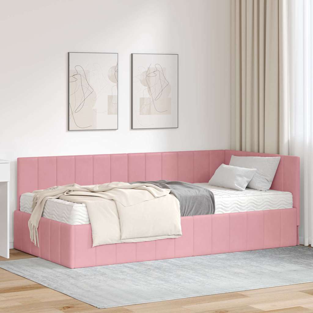 Hoekbedframe met Matras met hoofdeinde 2 pcs Grijs Fluweel
