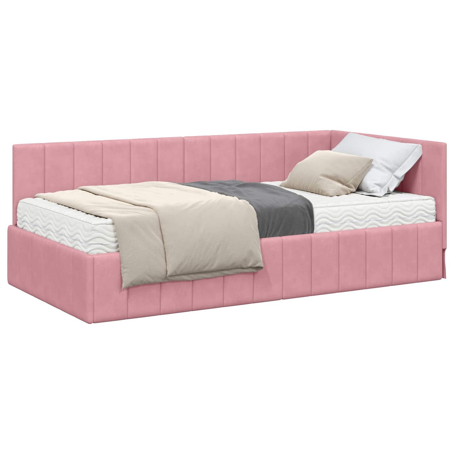 Hoekbedframe met Matras met hoofdeinde 2 pcs Grijs Fluweel